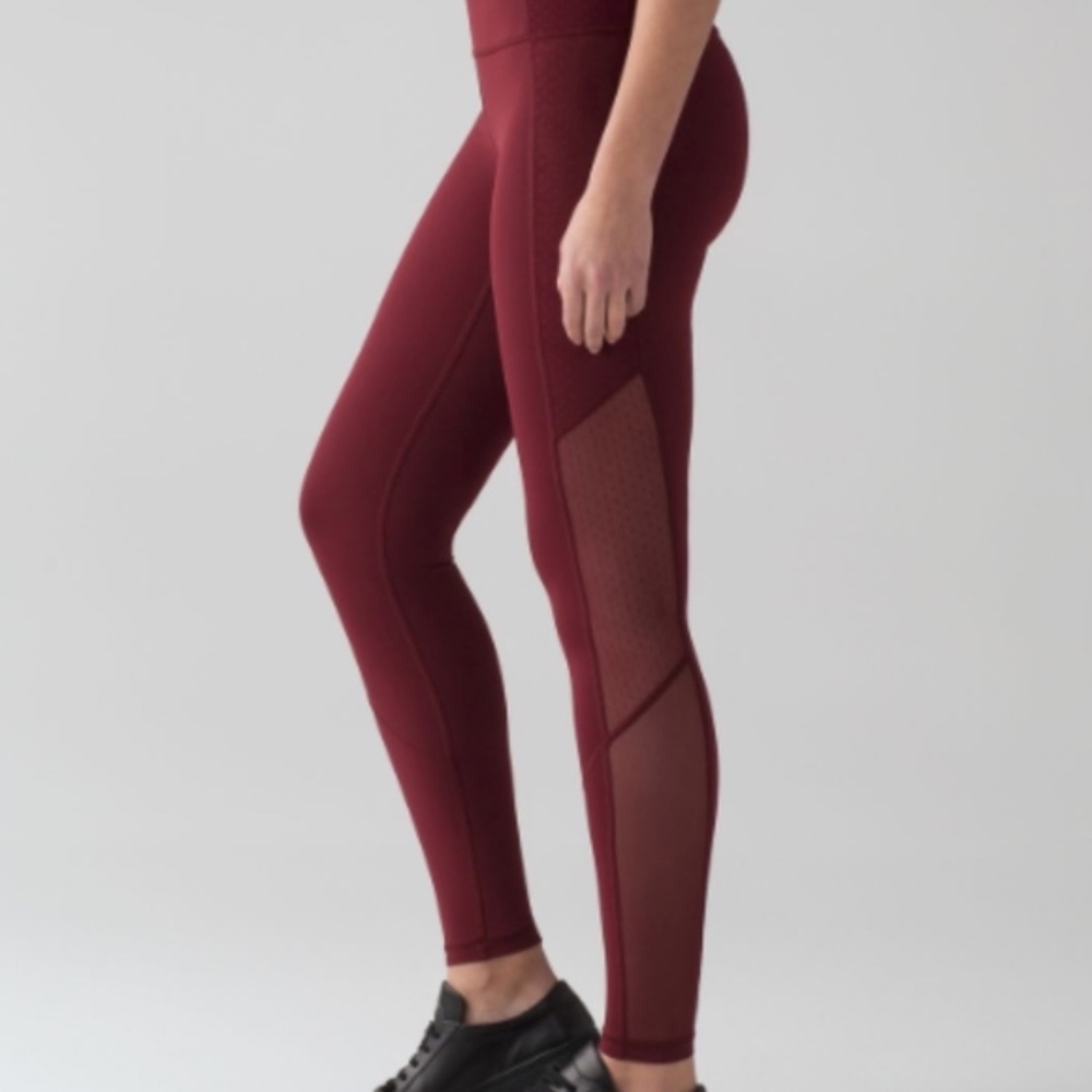 Lululemon red dotted mesh leggings
